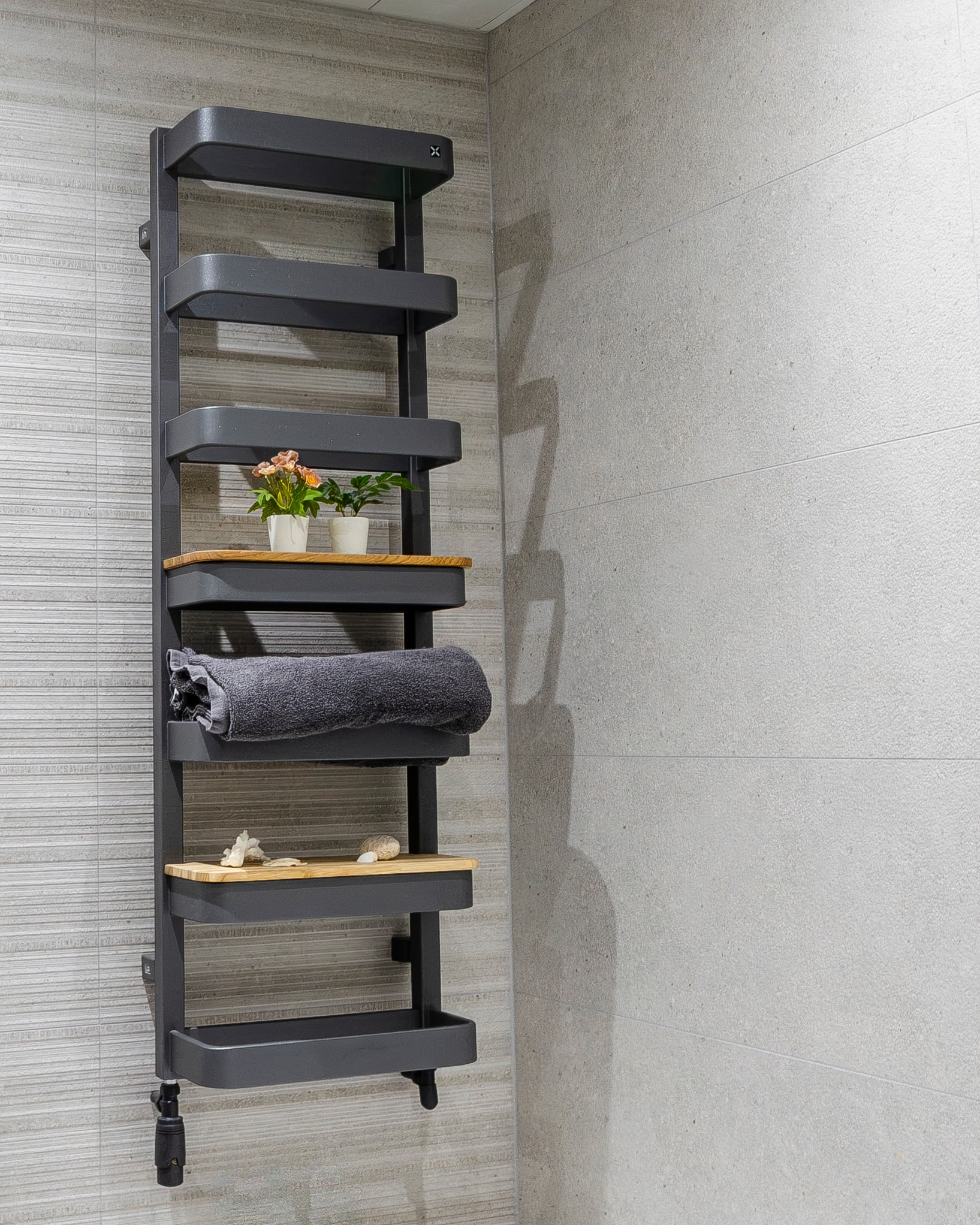 Black ladder towel rail
