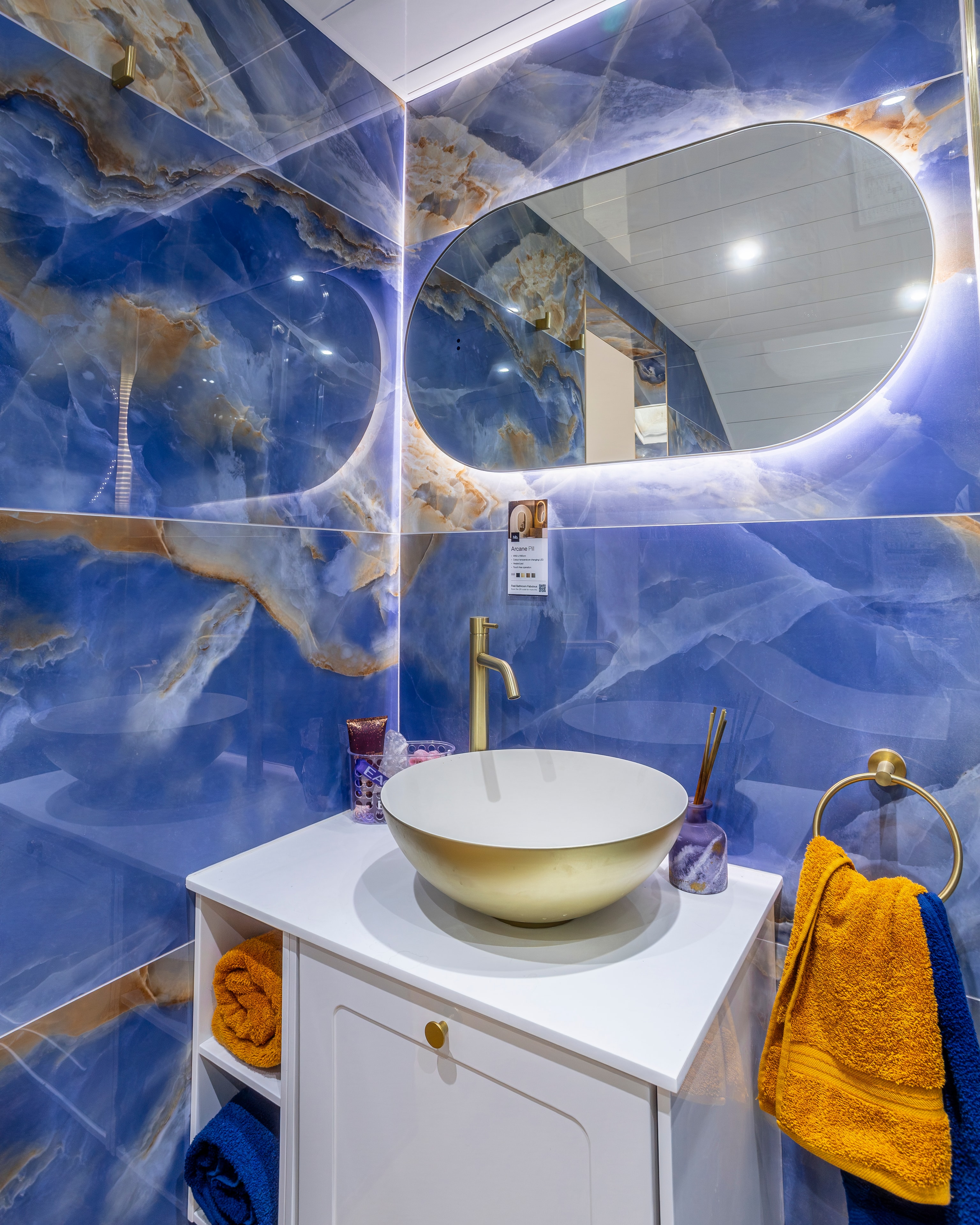 Blue onyx gold basin oval mirror