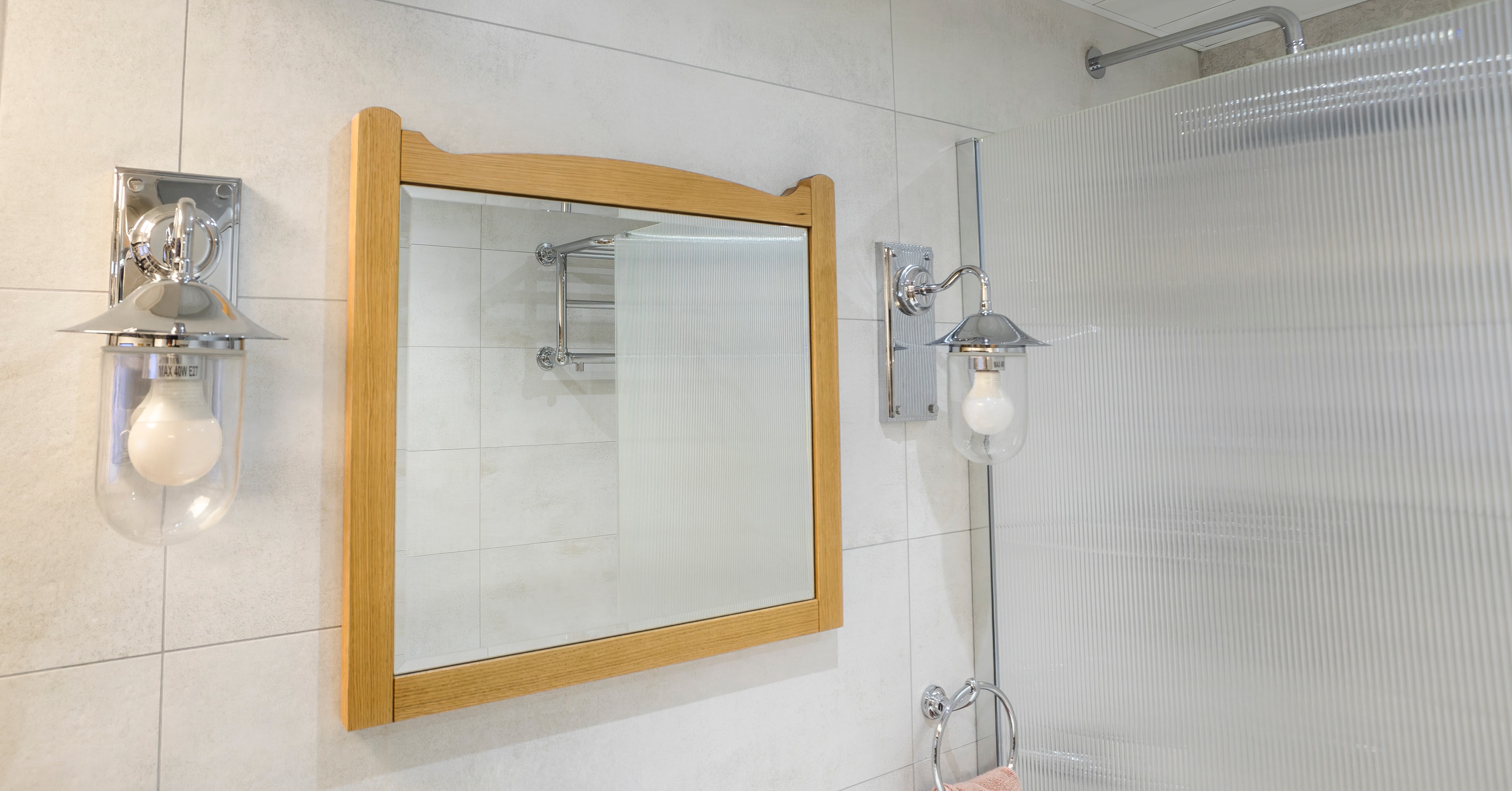 Burlington oak mirror with sconces