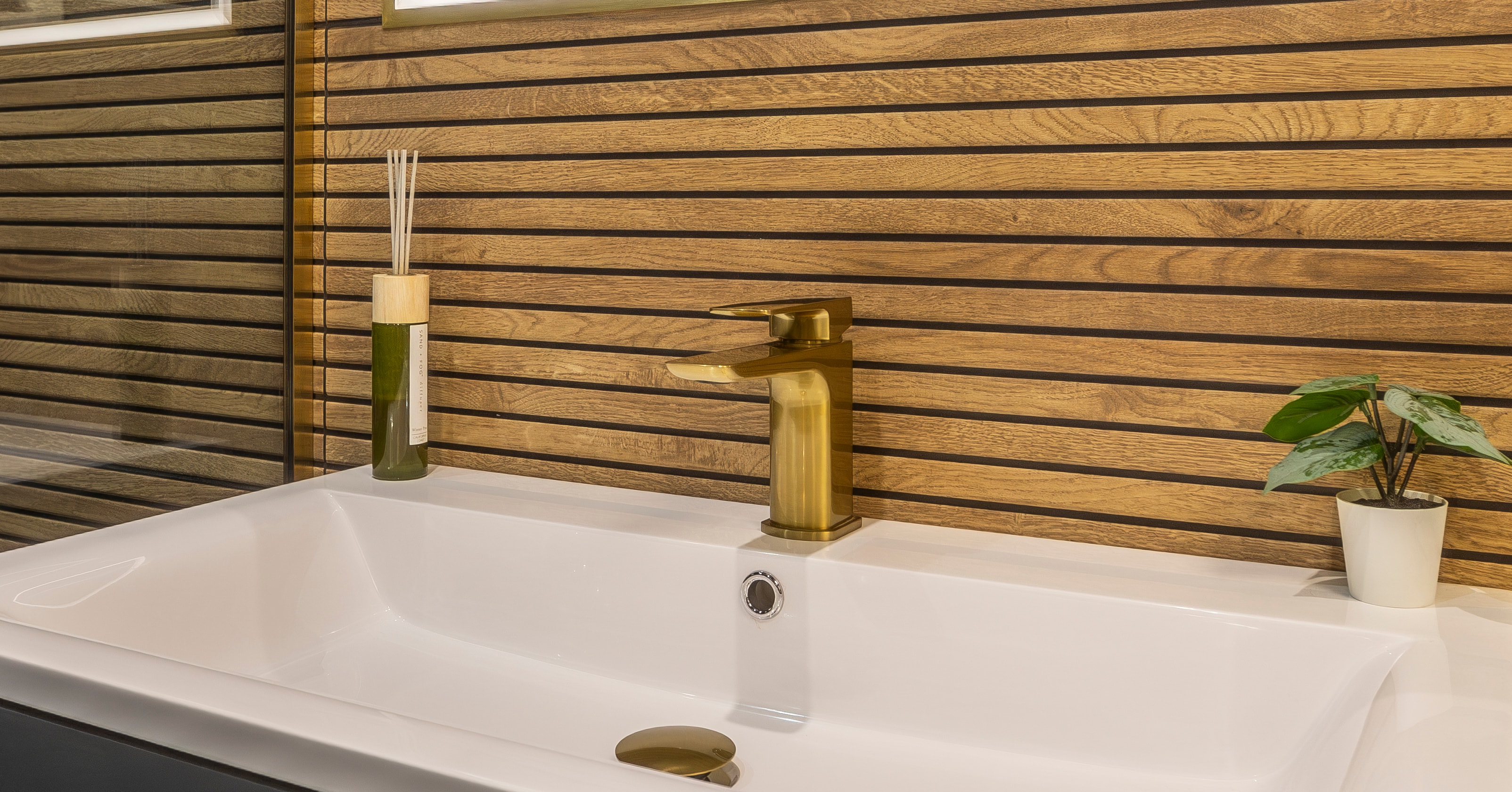 Gold basin tap wood slat