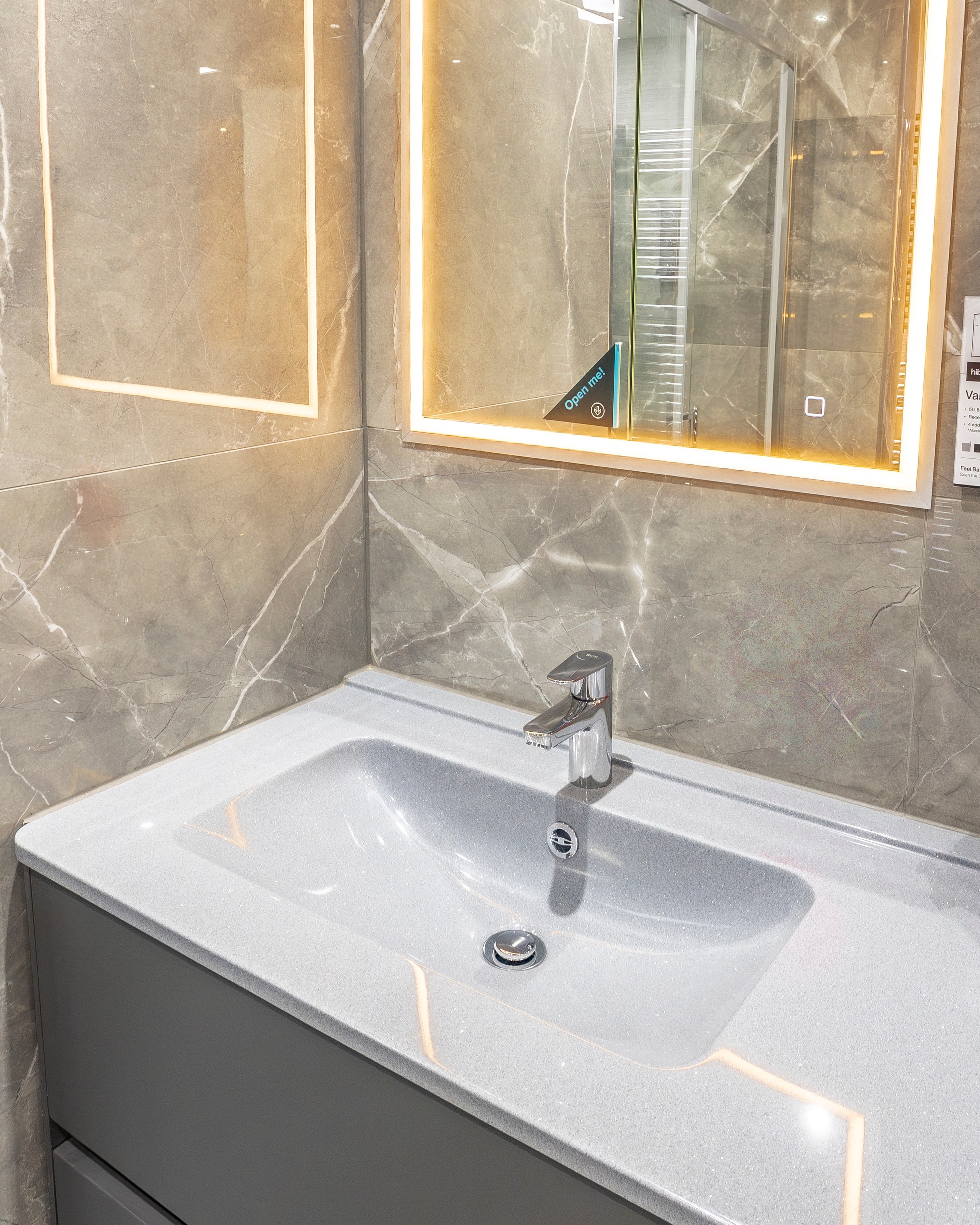 Grey marble vanity LED mirror