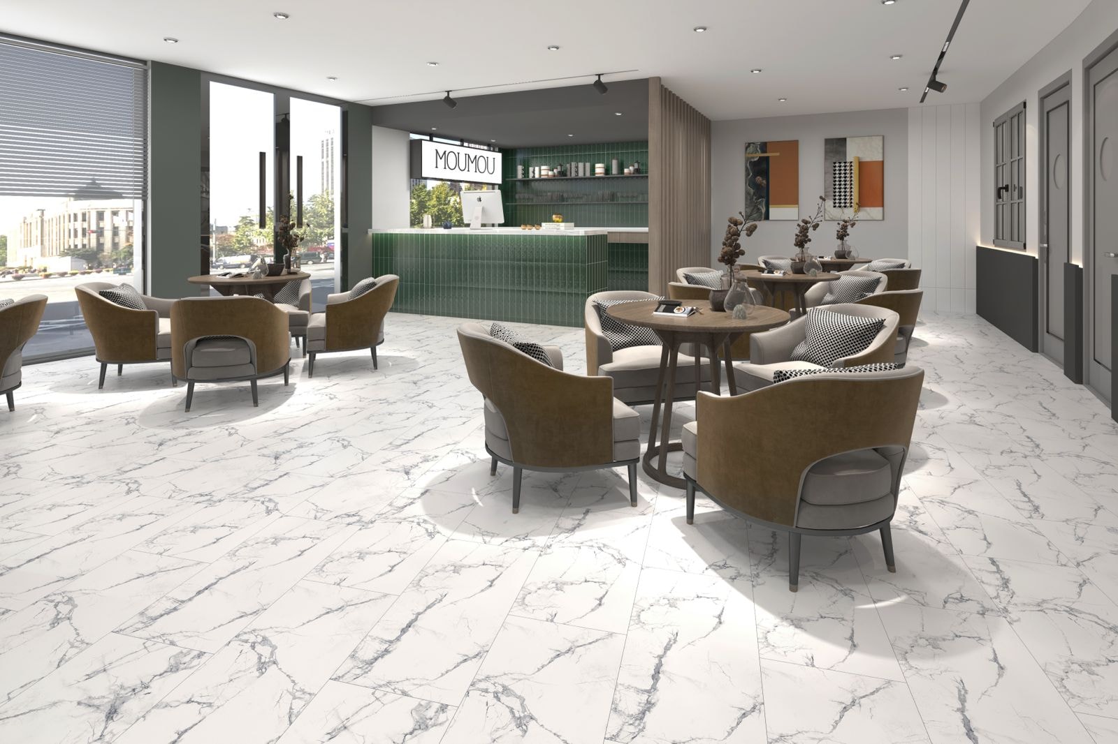 Cliflo luxury vinyl flooring — hospitality lounge