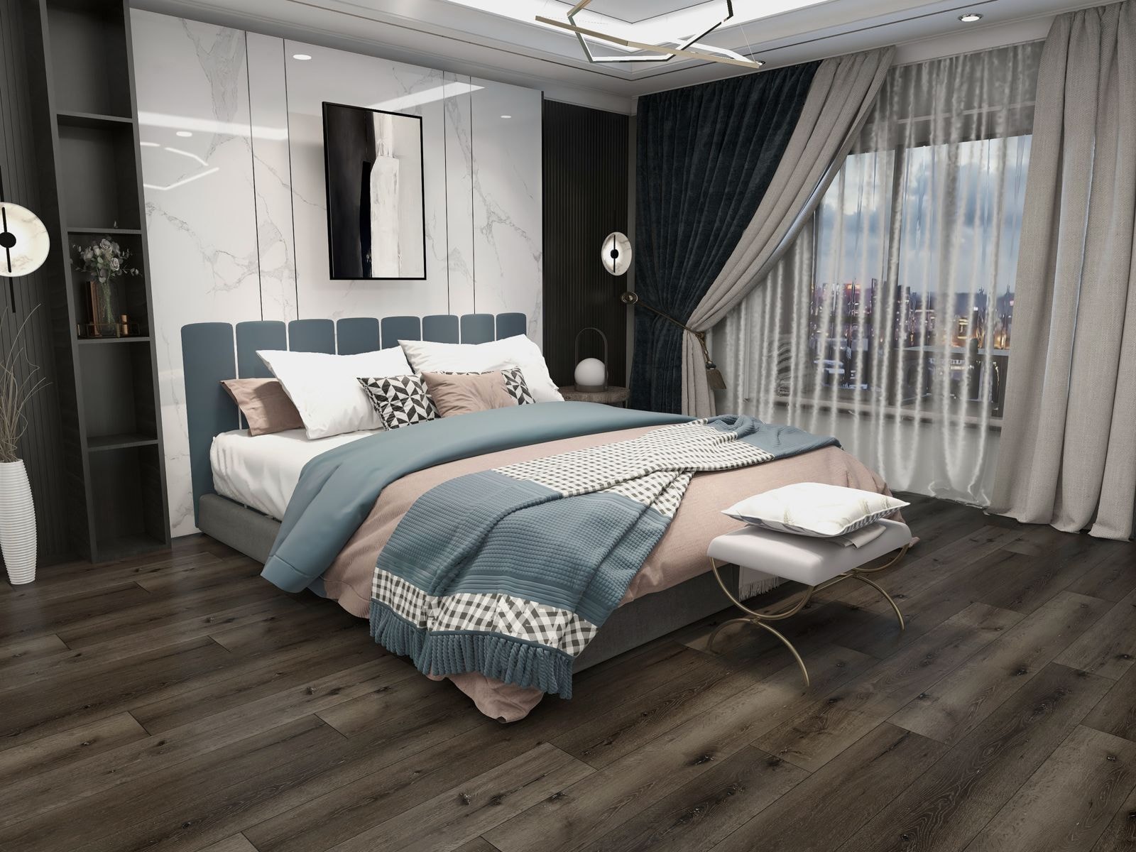 Cliflo luxury vinyl flooring — contemporary bedroom