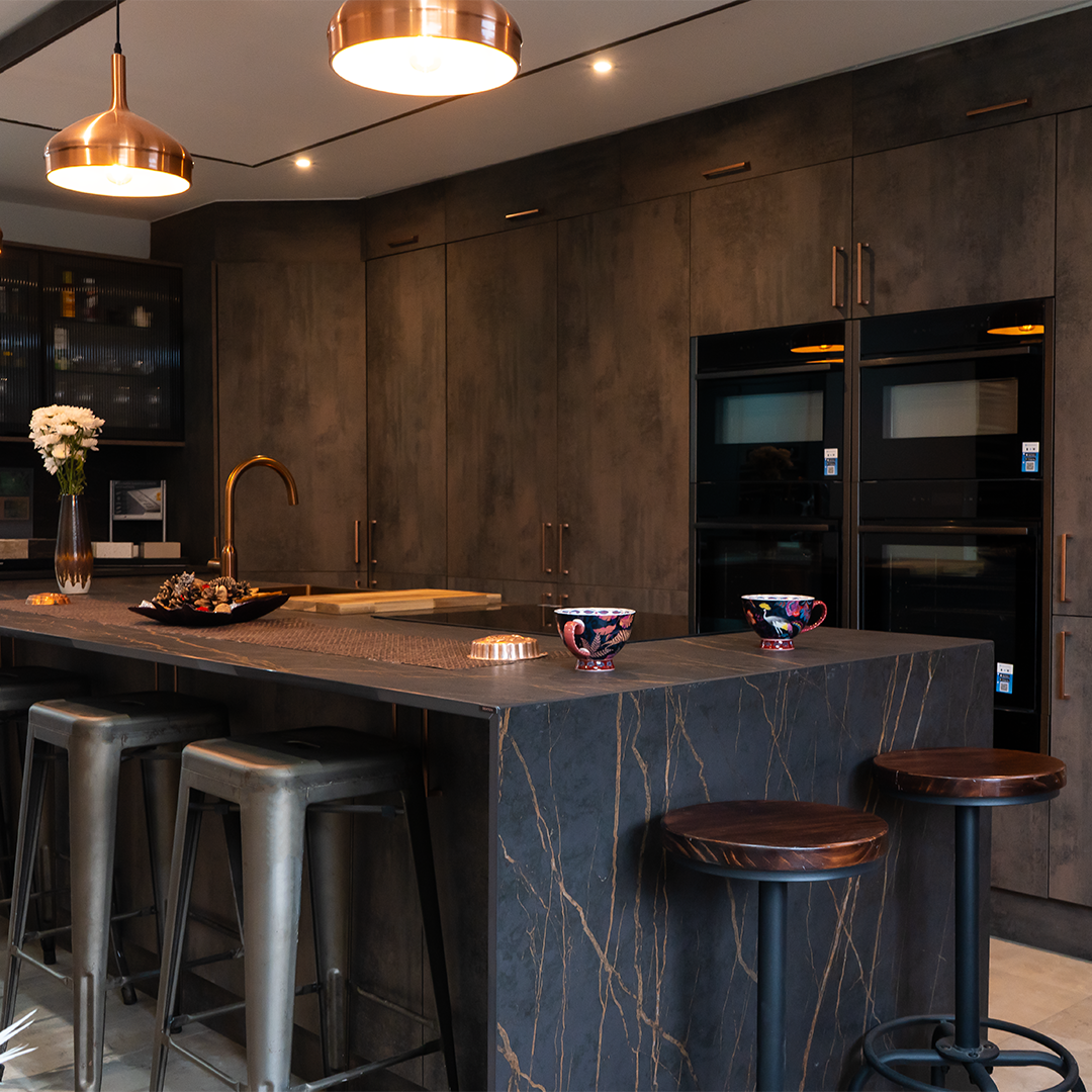 Dark bronze island evening lighting